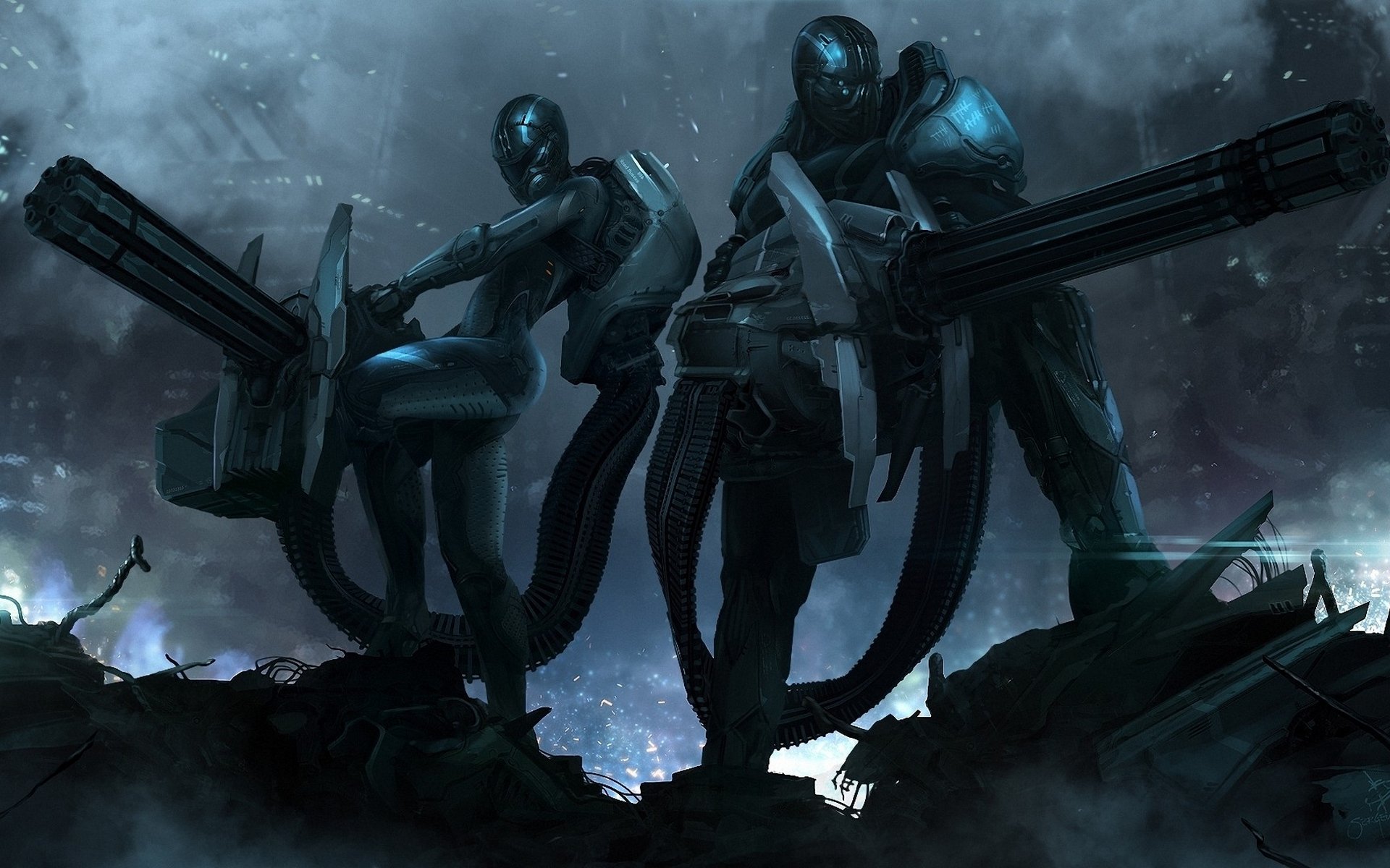 Download Sci Fi Robot Machine Gun HD Wallpaper by Sergey Lesiuk