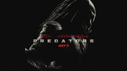 HD PC desktop wallpaper featuring a dark, shadowed close-up of the Predator from the movie Predators with the release date July 9 displayed.