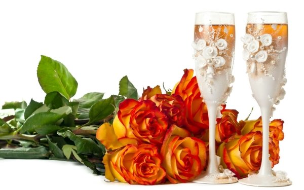 Nourriture Vin Rose Saint Valentin Petal Glasses Bouquet Fond d'écran HD | Image