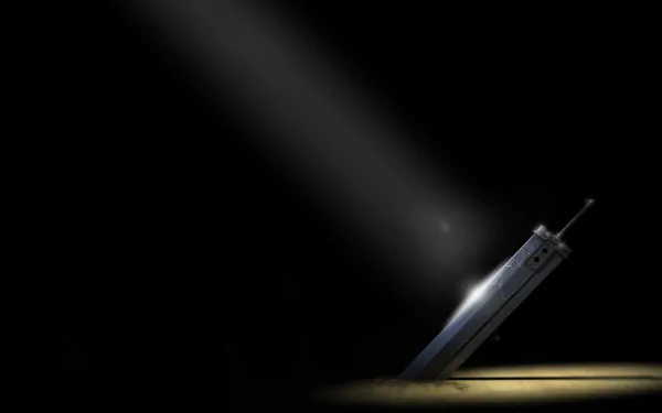HD PC desktop wallpaper of the Buster Sword from the video game Final Fantasy VII, plunged into the ground beneath a single dramatic beam of light.