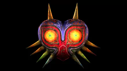 HD PC desktop wallpaper featuring the iconic Majora's Mask from the video game The Legend of Zelda: Majora's Mask against a black background.