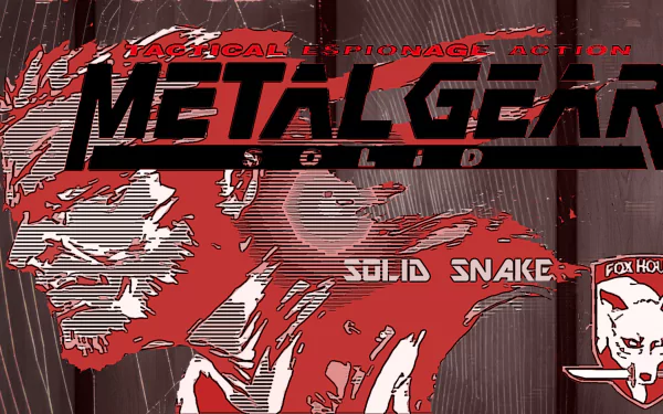 HD PC desktop wallpaper/background: video game Metal Gear Solid art — stylized red-and-black image of Solid Snake, game logo and fox emblem.
