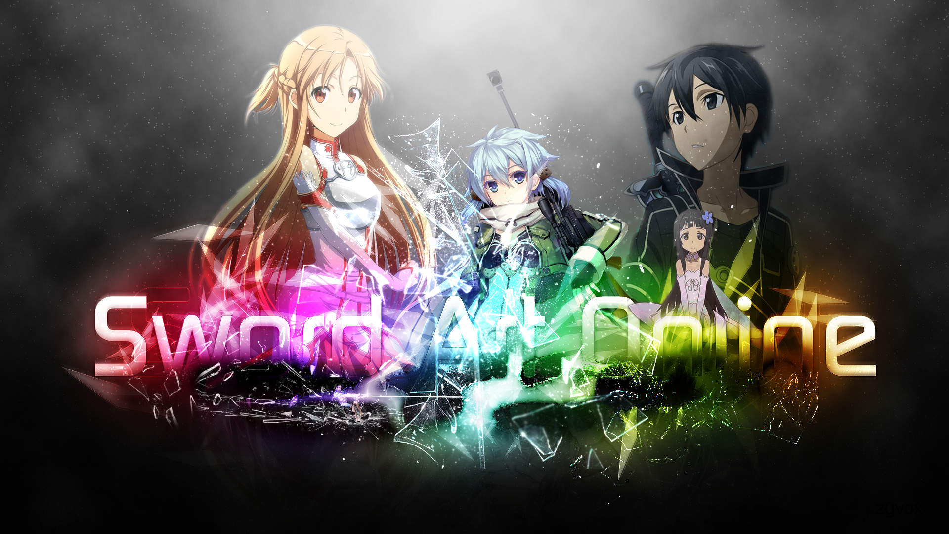 Sword Art Online Wallpaper (Kirito, Asuna, Sinon, Yui) by Zyvox