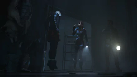 HD PC desktop wallpaper featuring a dark, suspenseful scene from the video game Until Dawn with characters exploring a shadowy environment using flashlights.