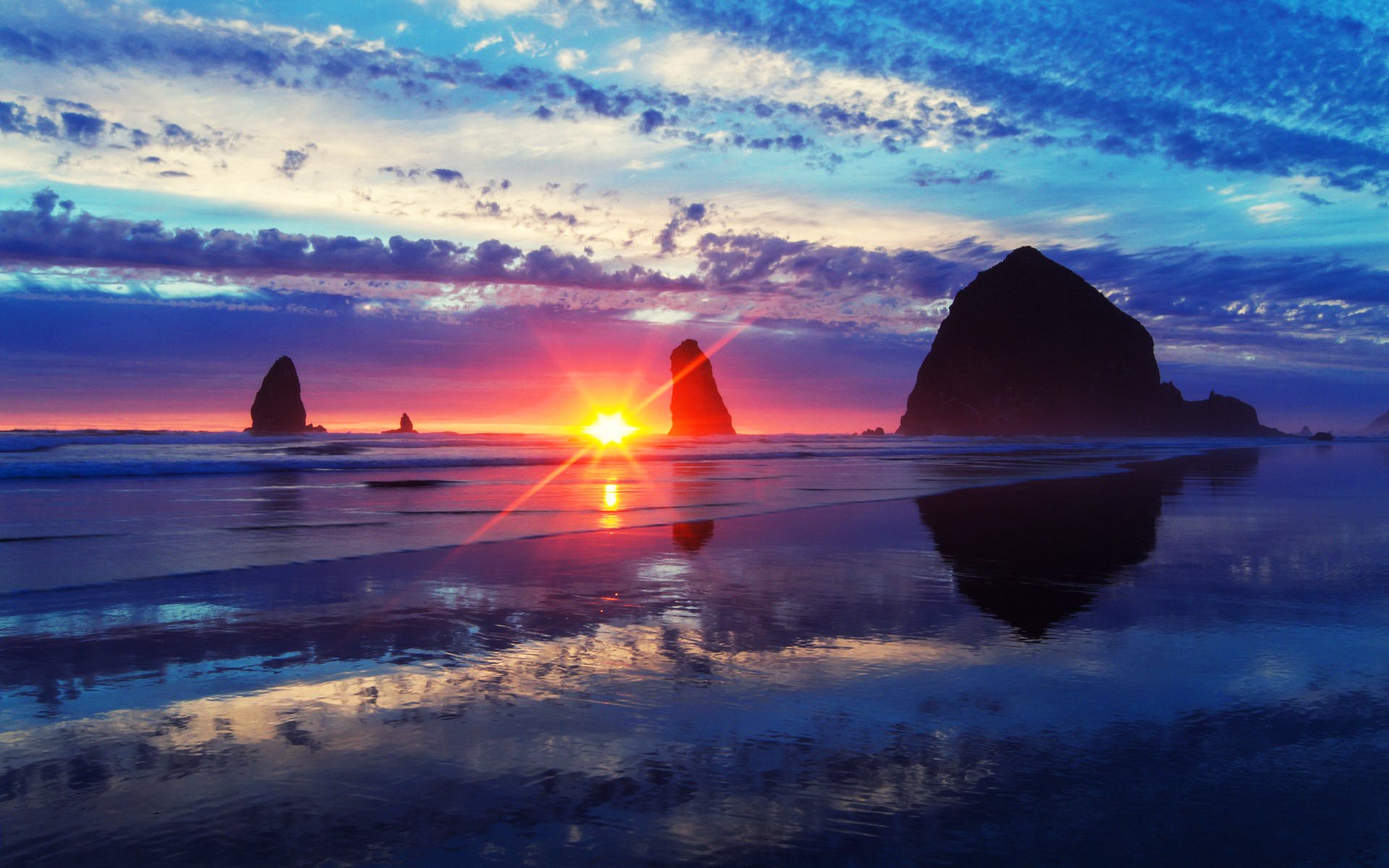 Download Cannon Beach Haystack Rock Pacific Ocean Oregon Coast Cliff Nature Sunset HD Wallpaper