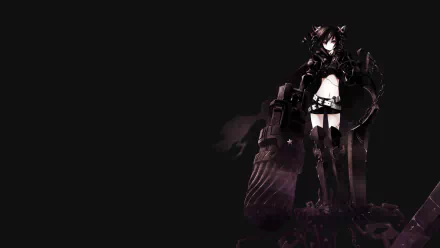 HD wallpaper featuring Insane Black Rock Shooter, an anime character depicted in a dark, dynamic pose with a large weapon against a black background.