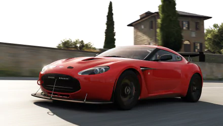 HD PC desktop wallpaper featuring a red sports car from the video game Forza Horizon 2, showcasing detailed racing graphics and dynamic motion.