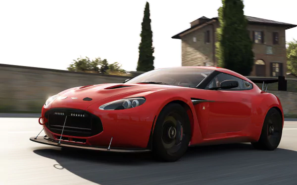 HD PC desktop wallpaper featuring a red sports car from the video game Forza Horizon 2, showcasing detailed racing graphics and dynamic motion.