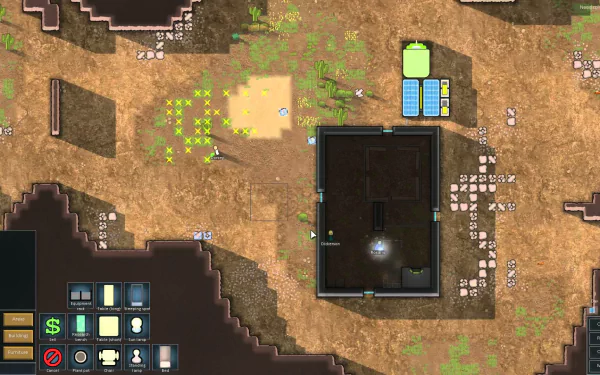 HD desktop wallpaper of a RimWorld game scene, featuring a colony layout with structures and terrain.