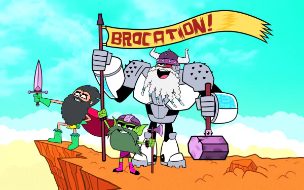 HD wallpaper featuring Teen Titans Go! characters Cyborg, Robin, and Beast Boy with a 'Brocation' banner.