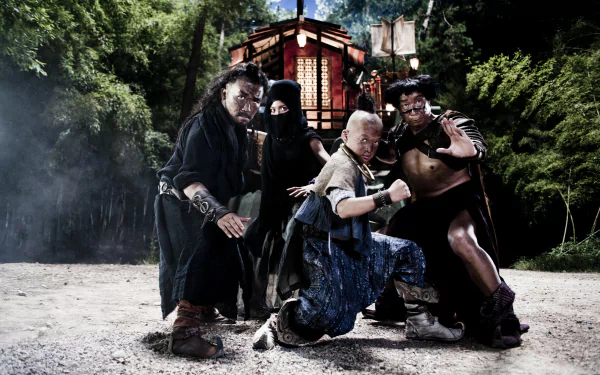HD desktop wallpaper featuring characters from Journey to the West posed dramatically in a mystical setting.