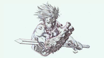 HD PC desktop wallpaper featuring a detailed sketch of a fierce character from the 1985 TV show Thundercats, wielding a sword with a powerful pose.