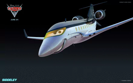 A vibrant HD wallpaper featuring Siddeley, the airplane from Pixar's Disney movie Cars 2, showcasing a sleek design against a dark background.