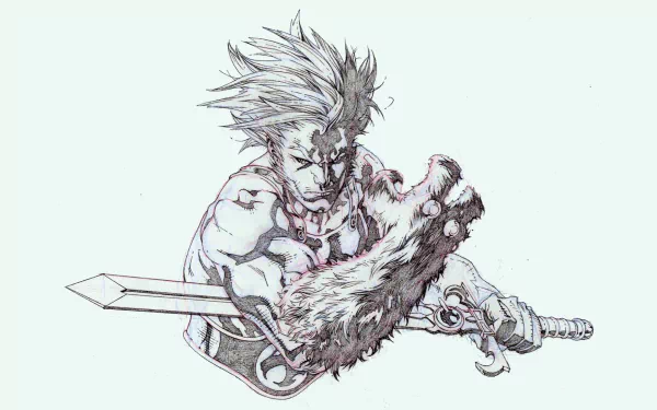 HD PC desktop wallpaper featuring a detailed sketch of a fierce character from the 1985 TV show Thundercats, wielding a sword with a powerful pose.