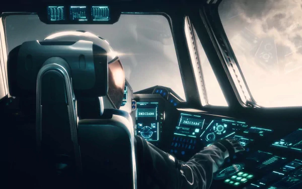 HD desktop wallpaper from Civilization: Beyond Earth featuring an astronaut piloting a spacecraft control panel.