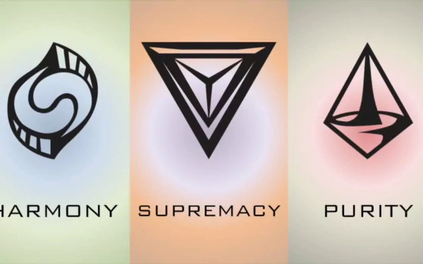 HD desktop wallpaper featuring the affinity icons for Harmony, Supremacy, and Purity from the game Civilization: Beyond Earth.