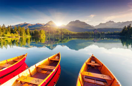 Slovakia High Tatras sunshine mountain lake vehicle boat HD Desktop Wallpaper | Background Image