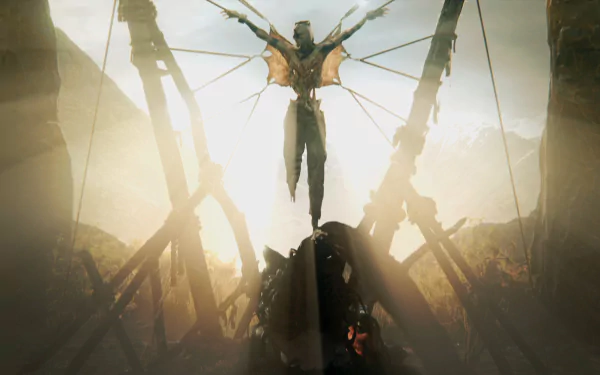 HD PC desktop wallpaper from the video game Hellblade: Senua's Sacrifice, featuring a dark, atmospheric scene with a silhouetted figure and dramatic lighting.