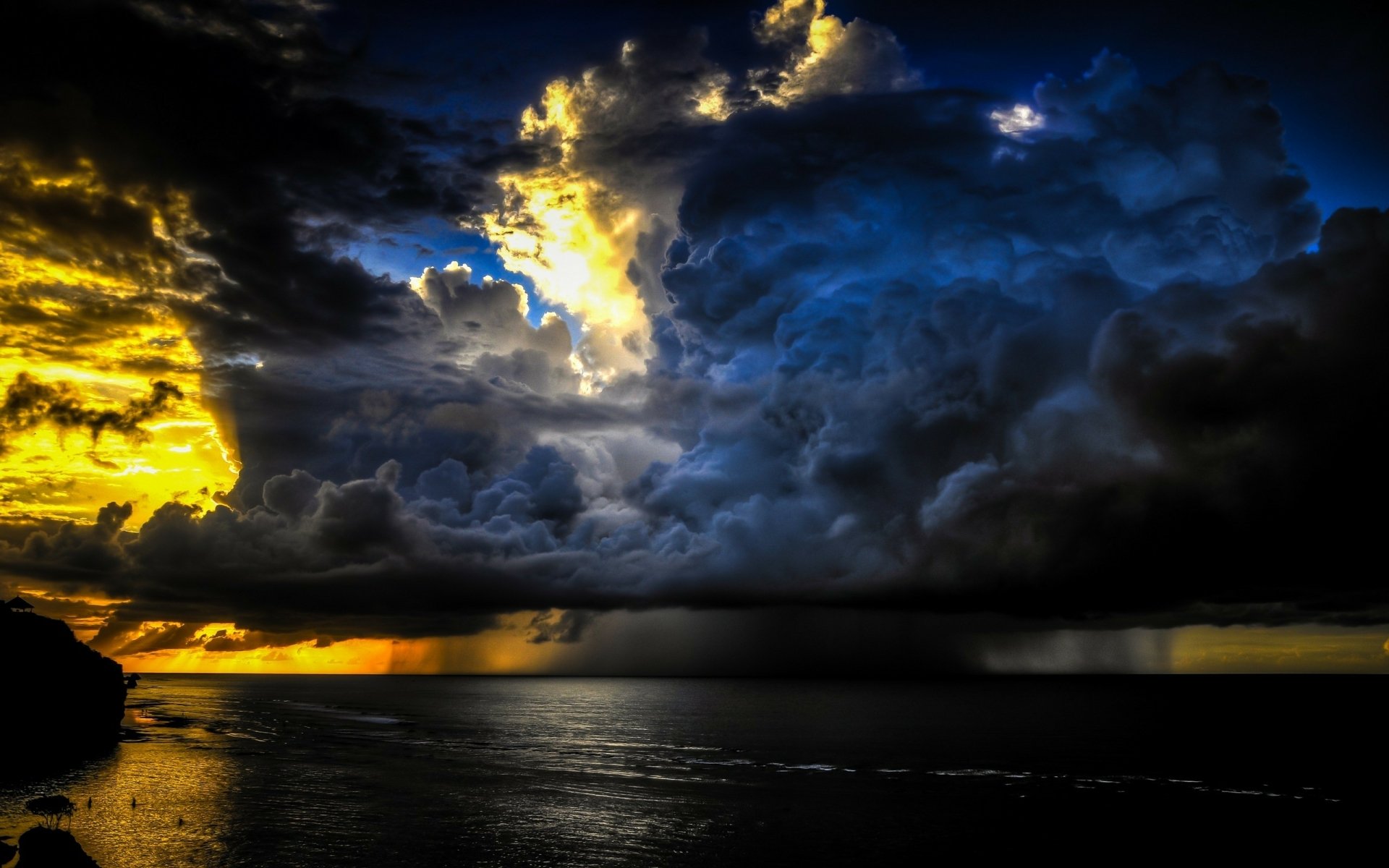 Download Bali Indonesia Seashore Rain Sunshine Sea Sunset Cloud Nature Storm  HD Wallpaper