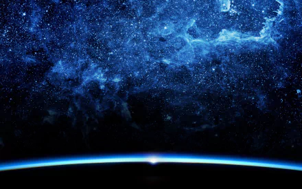 A stunning HD desktop wallpaper featuring a vibrant blue cosmic scene filled with stars, capturing the essence of sci-fi and the vastness of space.