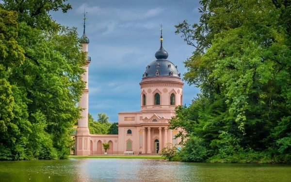 Religious Schwetzingen Mosque Mosques Mosque Lake Pink Mosque Schwetzingen Baden-Württemberg Germany Building HD Wallpaper | Background Image