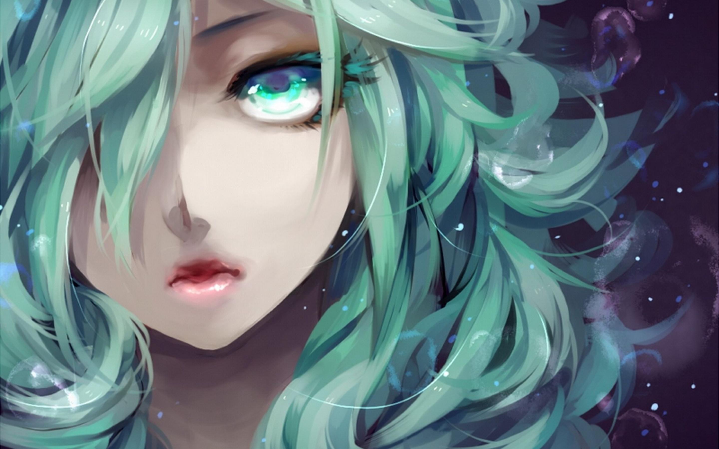 Anime girl with teal hair and green eyes - wide 7