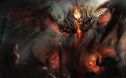 HD desktop wallpaper featuring a fiery, demonic character from the video game DotA 2, set against a dark, mystical background.