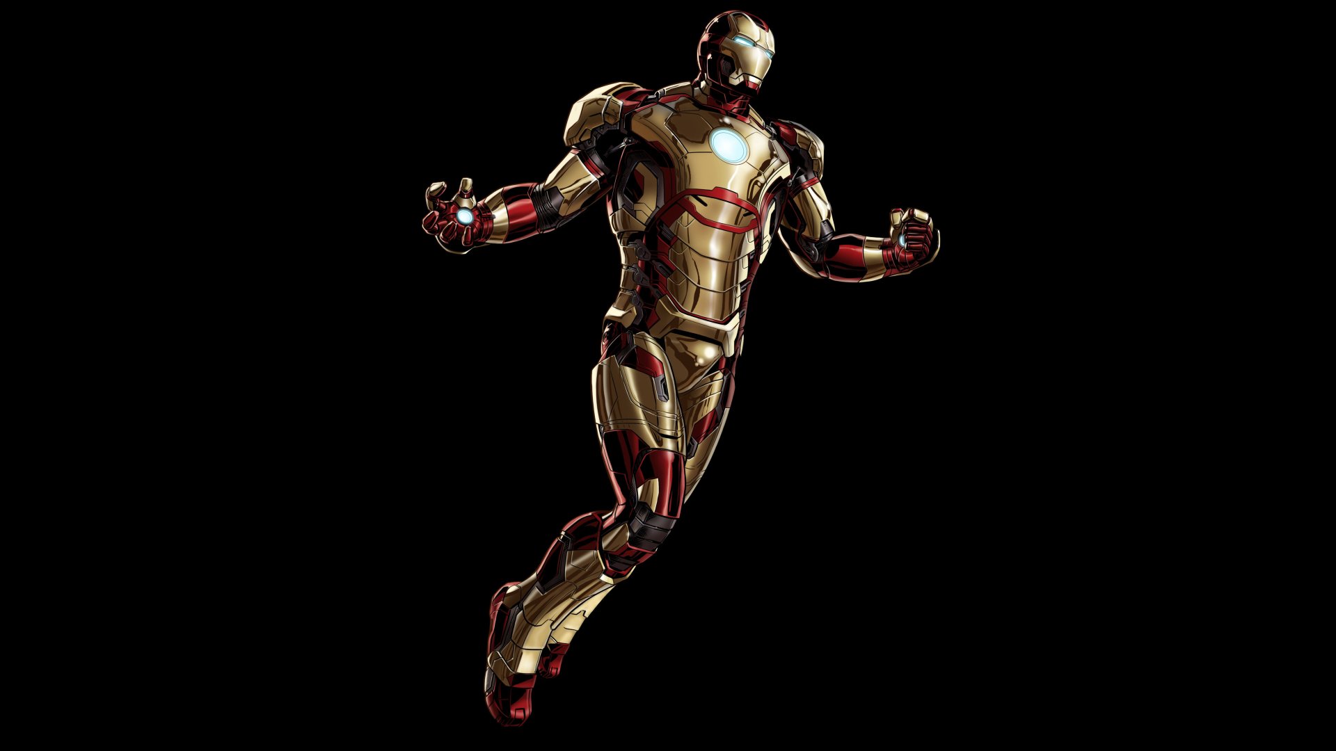 A dynamic illustration of Iron Man in vibrant colors, showcasing the character in flight against a sleek black background, designed as a stunning 4K Ultra HD desktop wallpaper.