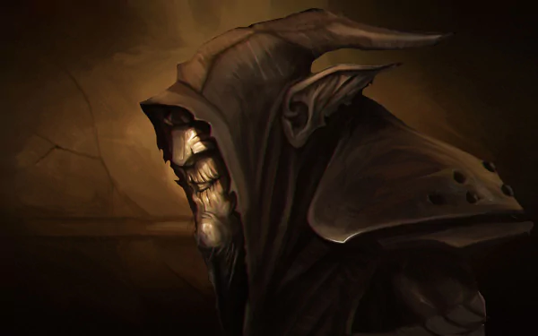 HD PC desktop wallpaper featuring a dark, hooded character from the video game Styx: Master of Shadows in a shadowy, atmospheric setting.