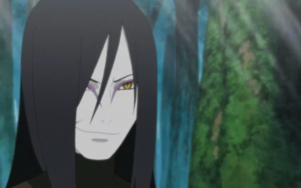 HD wallpaper of Orochimaru from the game Naruto Shippuden: Ultimate Ninja Storm Revolution, depicting a close-up of the character with a forest background.