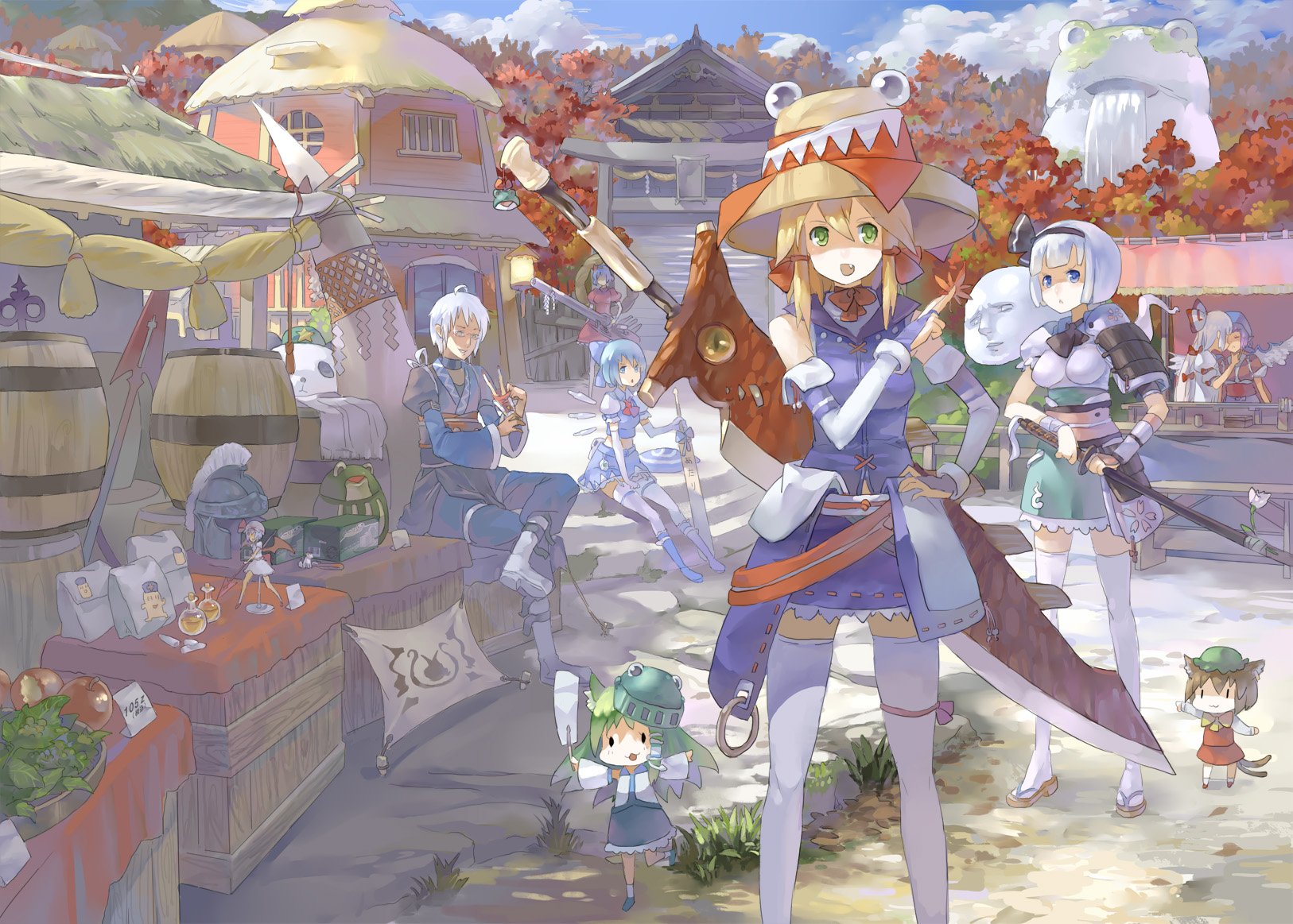 Download Kanako Yasaka Rinnosuke Morichika Daiyousei (Touhou) Suwako Moriya Youmu Konpaku Chen (Touhou) Cirno (Touhou) Anime Touhou Wallpaper