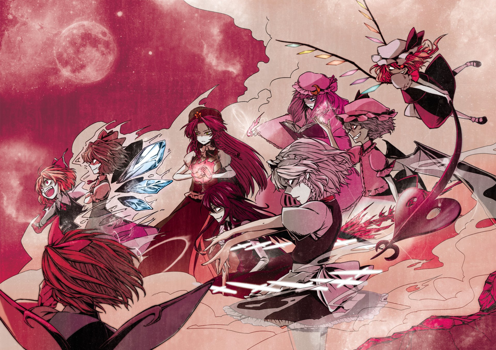 Download Reimu Hakurei Koakuma (Touhou) Cirno (Touhou) Sakuya Izayoi Hong Meiling Patchouli Knowledge Remilia Scarlet Flandre Scarlet Anime Touhou HD Wallpaper