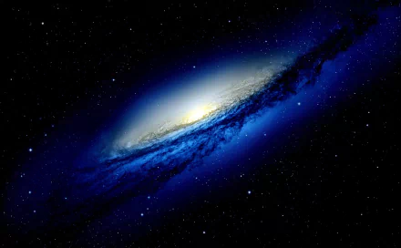 HD desktop wallpaper showcasing a sci-fi galaxy with a luminous center surrounded by a swirling blue and dark space background.