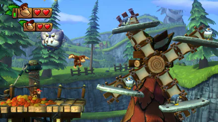 HD wallpaper from Donkey Kong Country: Tropical Freeze featuring the iconic characters on an adventurous level with lush forest background.