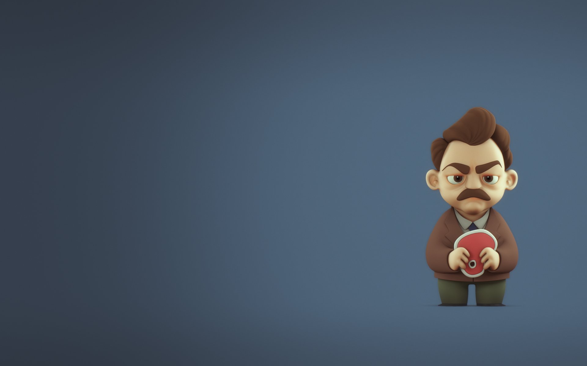 HD wallpaper featuring an animated caricature of Ron Swanson from Parks and Recreation against a blue background.