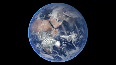 A stunning 4K Ultra HD image of Earth from space, showcasing the vibrant blues of oceans, rich greens and browns of landmasses, and swirling white clouds against a black backdrop.