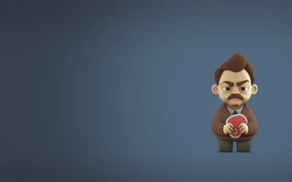 HD wallpaper featuring an animated caricature of Ron Swanson from Parks and Recreation against a blue background.