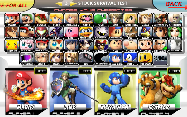 HD desktop wallpaper featuring Super Smash Bros. for 3DS and Wii U character selection screen.