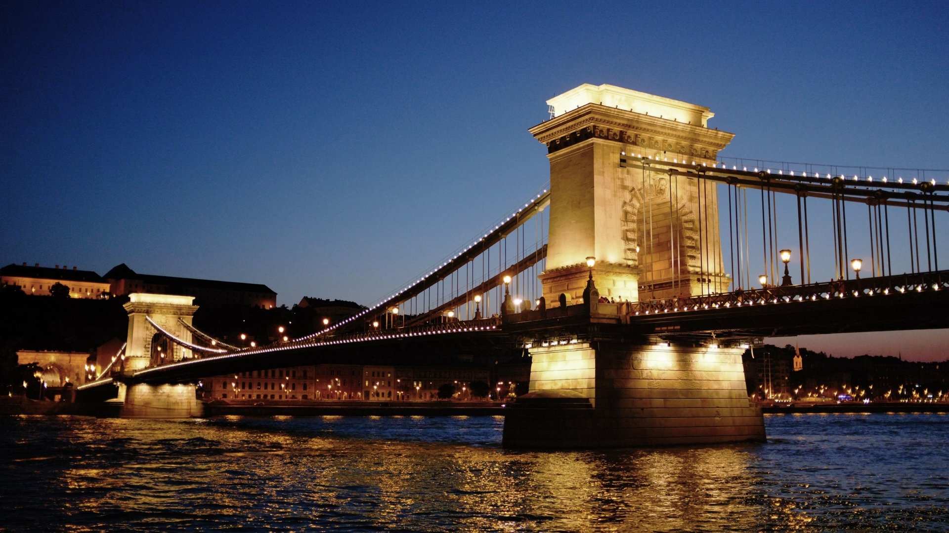 Download Hungary Budapest River Night Bridge Man Made Chain Bridge 4k ...