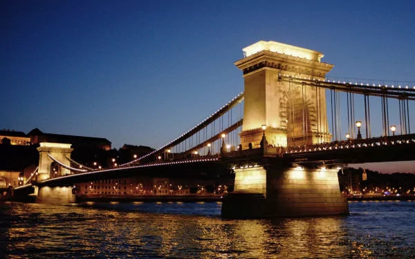 Hungary Budapest river night bridge man made Chain Bridge HD Desktop Wallpaper | Background Image