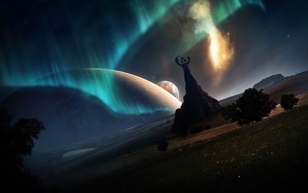 Artistic Desktopography Night Aurora Borealis Planet Landscape HD Wallpaper | Background Image