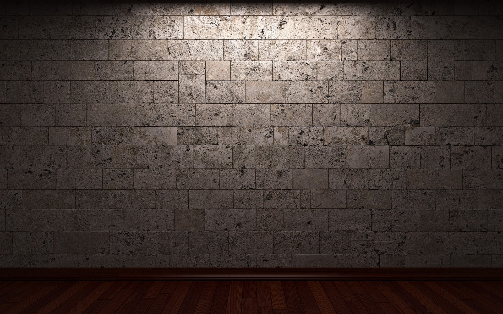 HD PC desktop wallpaper featuring a man-made textured stone wall above a polished wooden floor, creating a minimalist interior background.