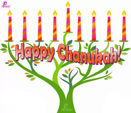 HD PC desktop wallpaper featuring a vibrant Hanukkah menorah with nine lit candles and the festive message Happy Chanukah! in bold, colorful text.