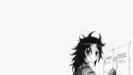 Black and white HD wallpaper featuring Tomoko Kuroki from the anime Watamote, showcasing her unique style and personality against a minimalistic background.