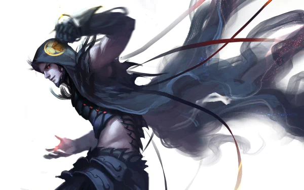 HD desktop wallpaper featuring a dynamic Anime character from Sengoku Basara in an action pose, with flowing dark clothing against a bright background.