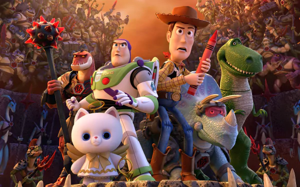 Vibrant 4K Ultra HD desktop wallpaper featuring characters from the movie Toy Story That Time Forgot in a dynamic and adventurous scene.