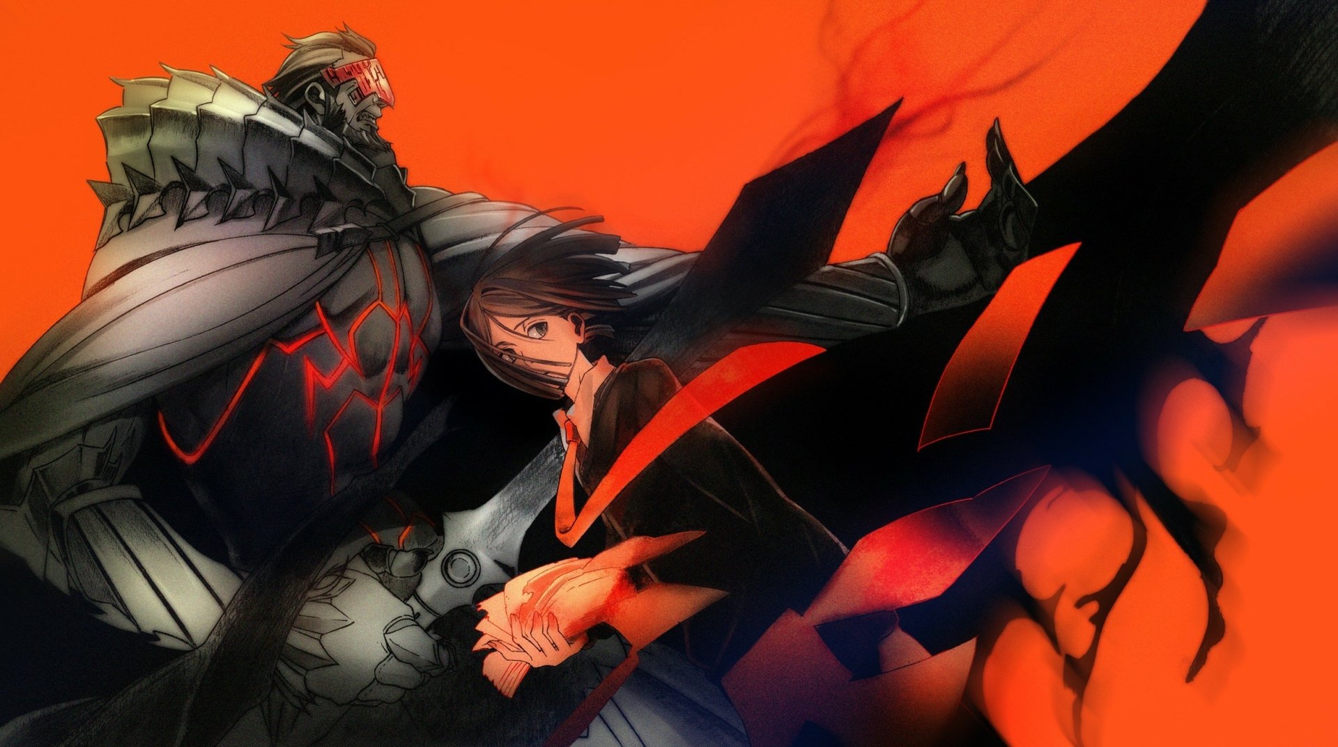 HD anime desktop wallpaper featuring Rider and Waver Velvet from Fate/Zero, set against a dynamic red and black background.