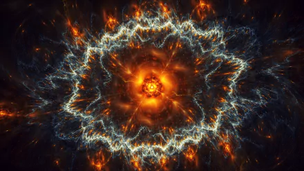 A vibrant HD wallpaper depicting a dramatic supernova explosion, featuring swirling patterns of orange and blue, embodying a captivating sci-fi aesthetic.