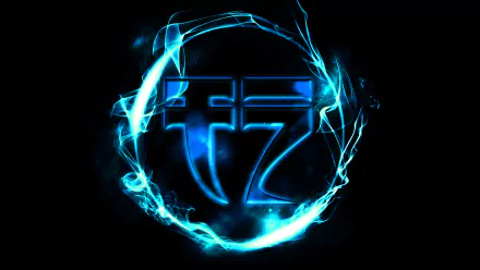 HD PC desktop wallpaper featuring an artistic, glowing blue circular design incorporating the letters fz, inspired by Monstercat, drumstep, dubstep, and digital art themes.