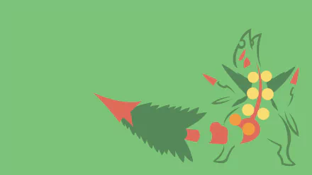Minimalist HD wallpaper featuring Mega Sceptile from Pokémon, showcasing its vibrant design against a green background, inspired by Omega Ruby video game aesthetics.